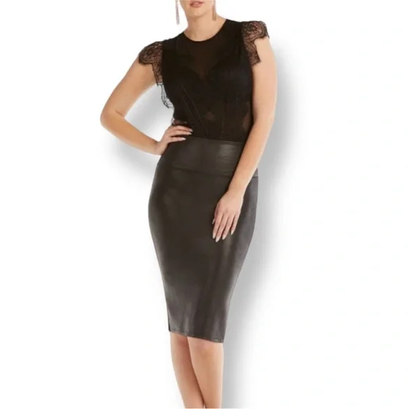 SPANX solid Black Pencil Skirt fitted tight slimming oil shine suit bottom sz M - Picture 6 of 10